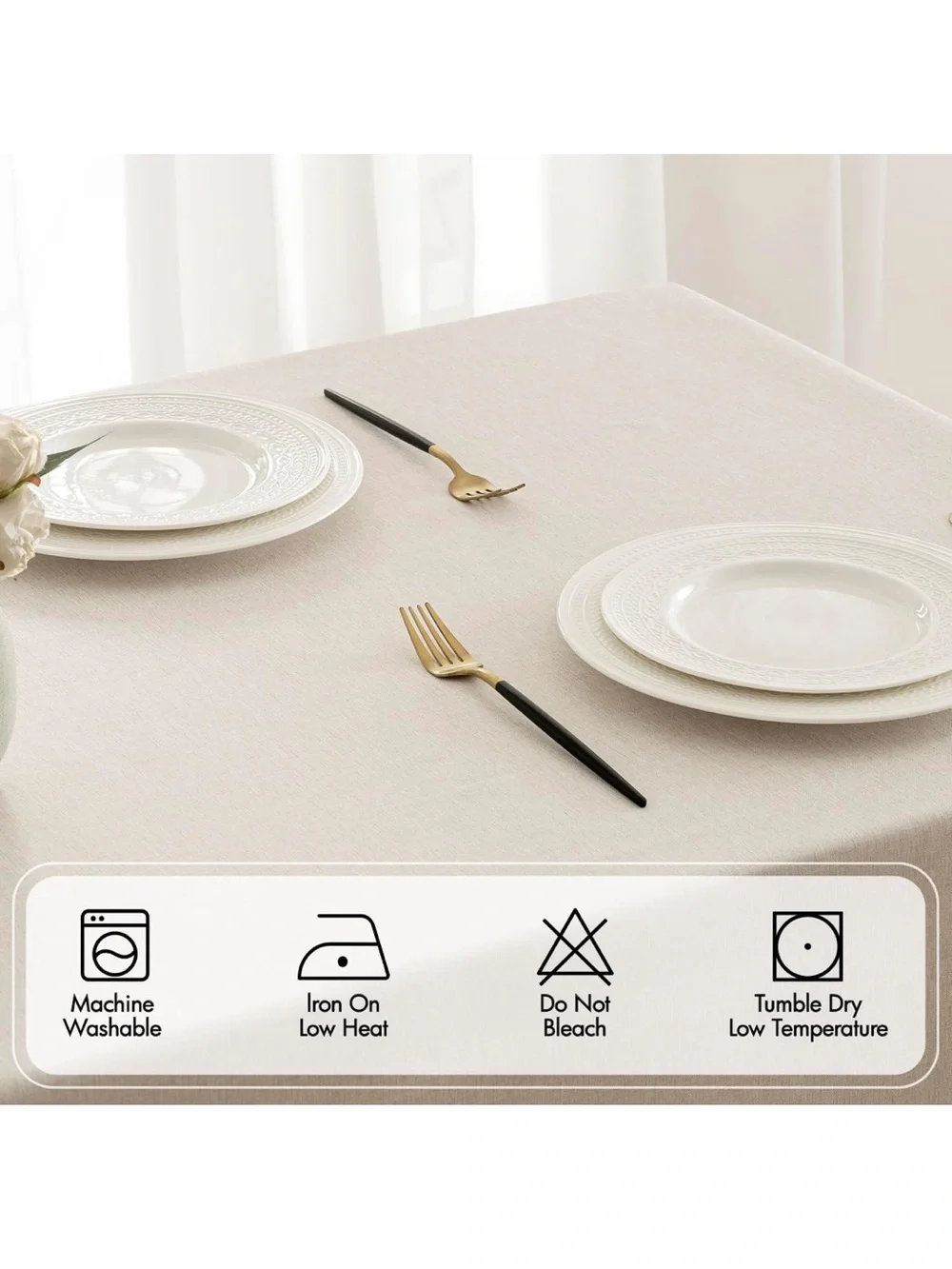 Beige Rectangle Linen Polyester Tablecloth With Decorative Cutouts 1494/bb8-1